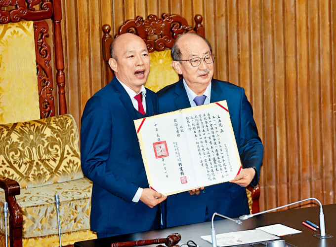 韓國瑜昨日當選台灣立法院院長。