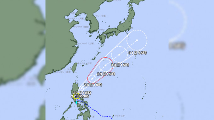 今年第一個颱風「艾雲尼」的預測路徑。(日本氣象廳網頁)