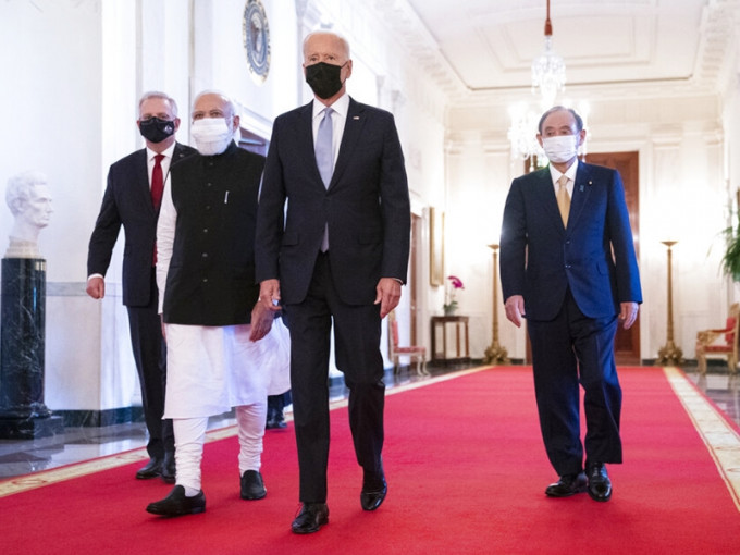 由美国、日本、澳洲及印度组成的「四方安全对话」，首次峰会今日于美国白宫举行。AP图片