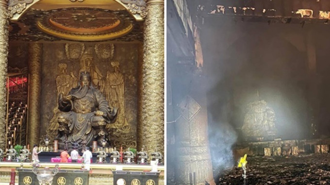 东南亚最高的室内关公像于周三晚的火警中被焚毁。网上图片