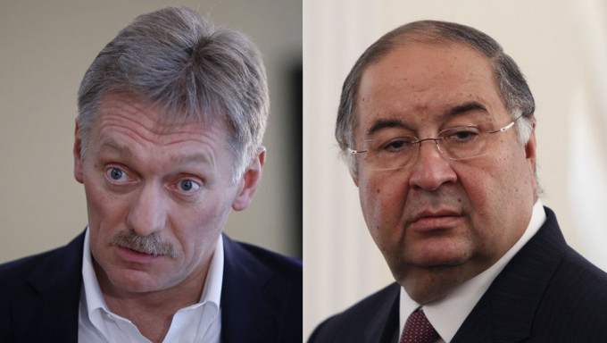 美国针对俄国寡头实施制裁，克宫发言人佩斯科夫（左）、超级富豪乌斯马诺夫遭冻结资产。AP图