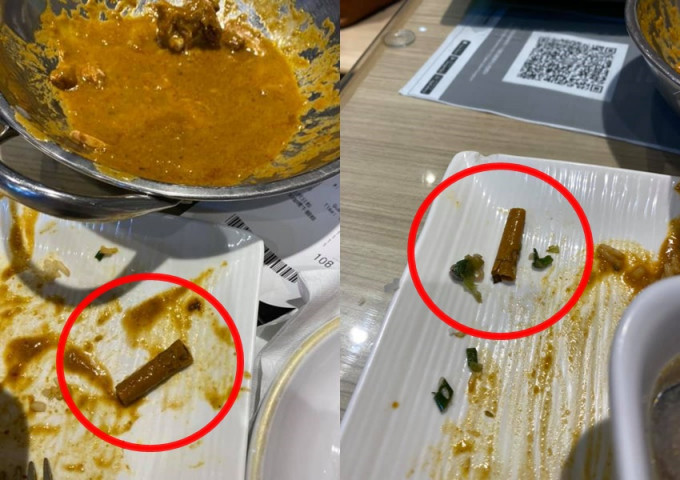 食客叹咖哩饭发现烟头。fb「中伏饮食报料区」图片