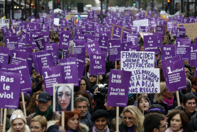法国去年出现反对家庭暴力示威。AP资料图片