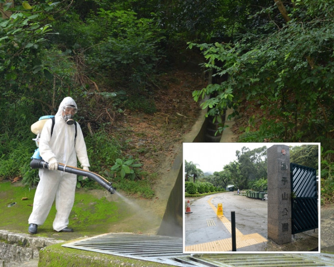 食环署早上派人员到狮子山公园灭蚊。 资料图片