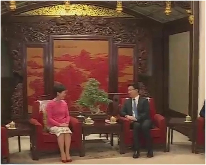 韓正下午與行政長官林鄭月娥會面。有線電視截圖