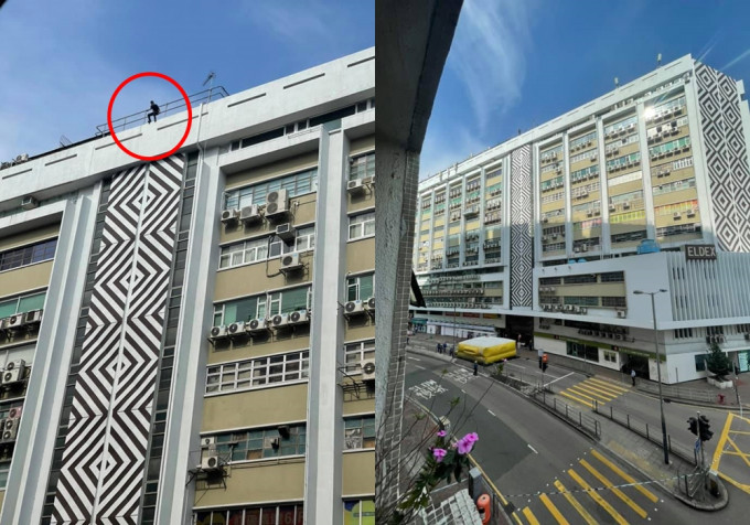 男子在紅磡大廈天台危坐。 香港突發事故報料區FB圖