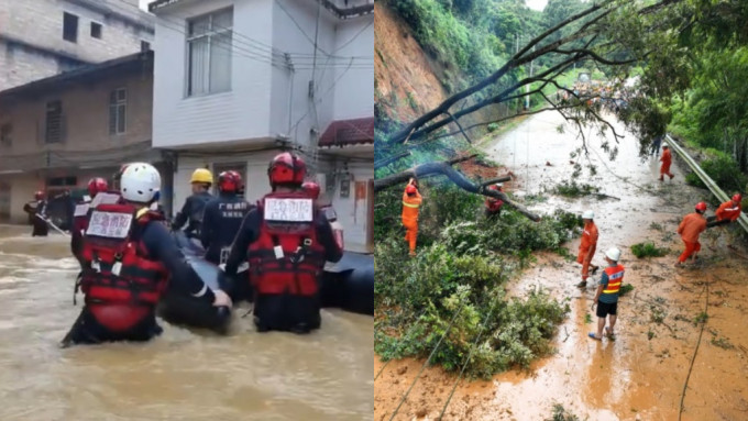 「海葵」残流导致广西玉林有大暴雨，造成7人死亡。央视截图