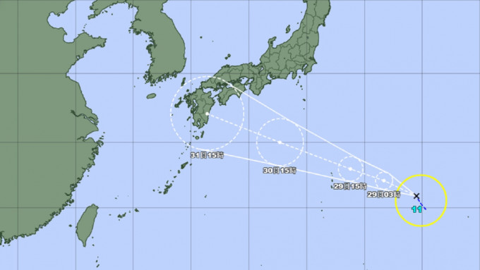 「轩岚诺」朝西北向日本移动。日本气象厅预测路径