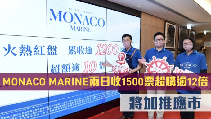 MONACO MARINE两日收1500票超购逾12倍，将加推112伙。