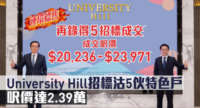 University Hill招標沽5伙特色戶，呎價達2.39萬。