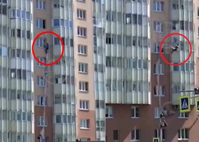 俄羅斯婦人以自製繩索游繩下樓，期間墮樓身亡。網圖