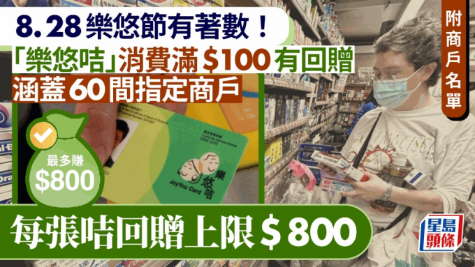 8.28乐悠节︱凭「乐悠咭」于指定商户消费 买满$100回赠$8 上限800元（附日期+商户名单）