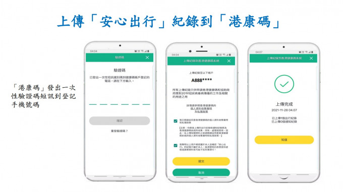 註冊「港康碼」帳戶及申請「港康碼」的流程。