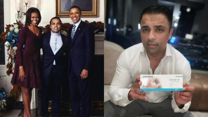 左图：Gurbaksh Chahal受前美国总统奥巴马及前第一夫人米歇尔邀请，到白宫参与圣诞派对。