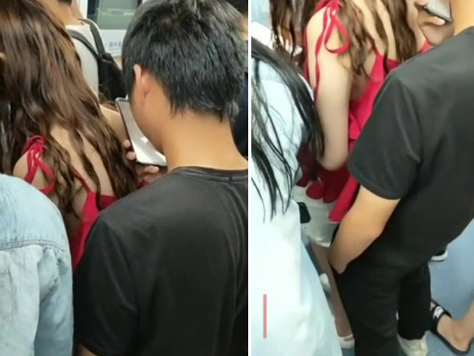 深圳地鐵一名男子猥褻女孩被其他乘客拉開， 警方給見義勇為者表示讚揚。（網圖）