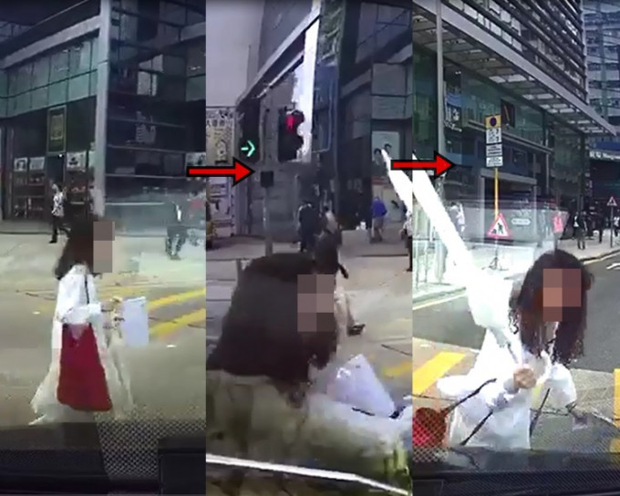 一名私家車司機疑收掣不及，撞向一名亂過馬路的少女。影片截圖