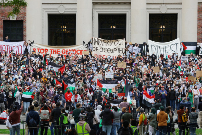 哈佛大学校园曾举行挺巴勒斯坦集会。路透社