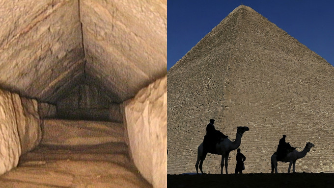 考古團隊本次在吉薩大金字塔內部發現的隱密通道。路透/AP
