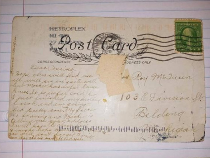 明信片足足遲了一百年才寄到。網圖