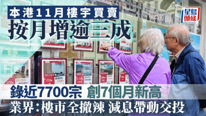 上月樓宇買賣近7700宗 按月多逾三成 創7個月新高 首11月成交超去年全年