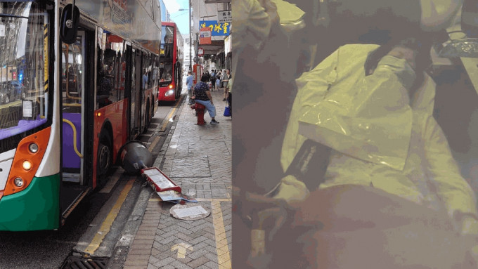 一辆新巴撞倒巴士站头牌，砸伤候车女子。