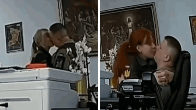 烏克蘭軍官被指在辦公室與多名女同事熱吻。