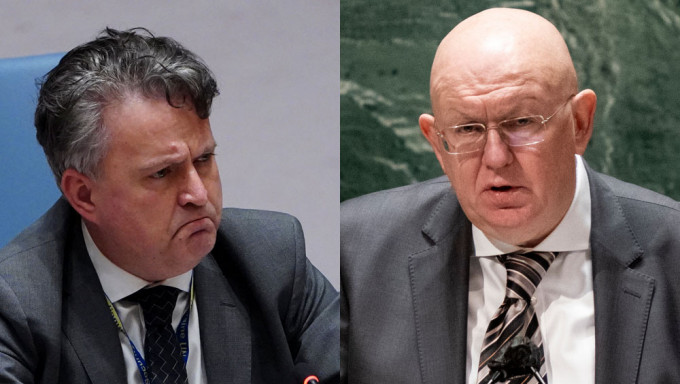 乌克兰驻联合国大使基斯利齐亚（左）与俄罗斯大使涅边贾在安理会交锋唇枪舌战。路透社图片