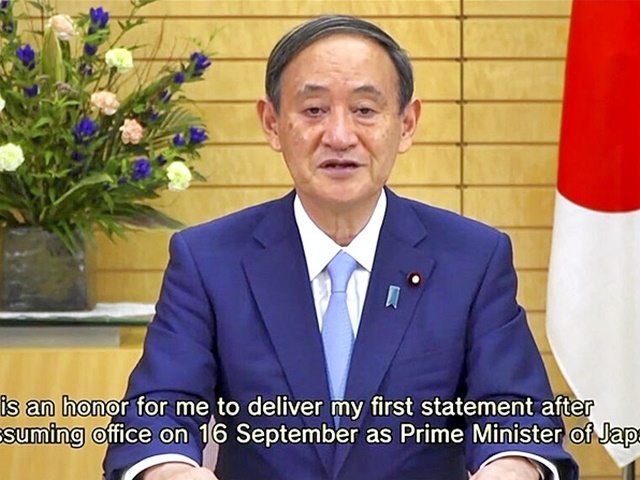 菅义伟首次以首相身份发表国际演讲。AP图片