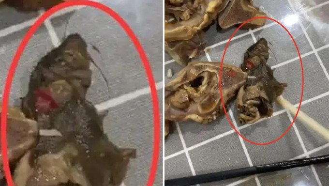 在江苏，有食客羊肉火锅外卖中发现疑似半截老鼠，有胡须及牙齿。