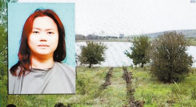 德州華裔婦人王偉芬涉嫌刺傷丈夫後，駕車載着三名子女衝入池塘尋死。 電視截圖