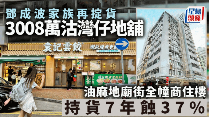 邓成波家族再掟货 3008万沽湾仔尚翘峰地铺 庙街全幢商住楼7年蚀37%