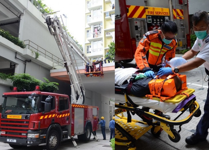 消防员及救救护员到场后，将男子送往联合医院抢救。欧阳伟光摄