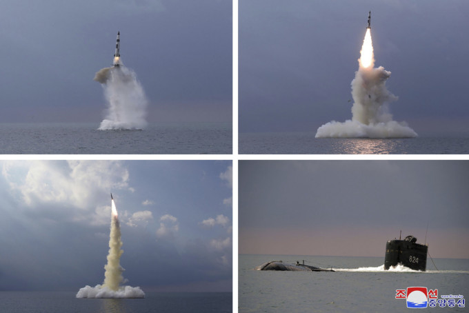 北韓國防科學院周二（19日）試射一枚新型潛射彈道導彈。AP圖片