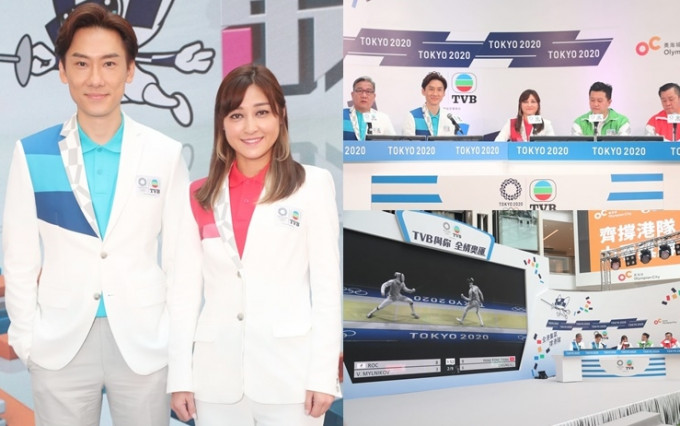 李思雅和林溥来在商场为TVB主持奥运节目。