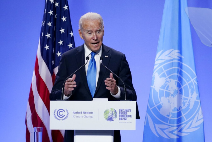 拜登批評習近平未有親身出席氣候變化大會。AP圖片