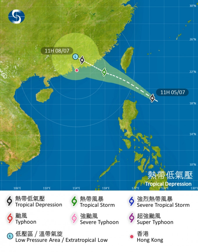 位于吕宋以东的热带气旋会在今日横过吕宋海峡，随后大致移向广东东部沿岸至福建一带。天文台