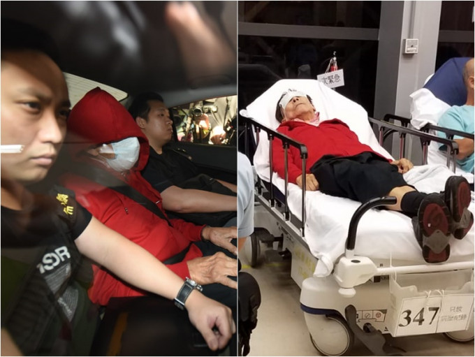 李宏邦昨日被捕(左),晚上不适送院(右)。