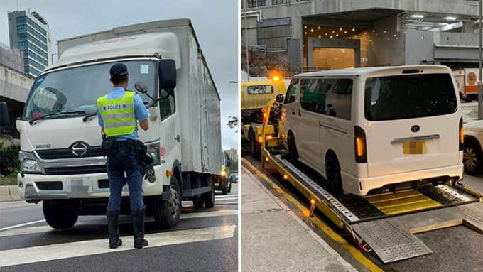 警方拖走70輛懷疑違規的貨車到汽車扣留中心檢驗。警方fb圖片
