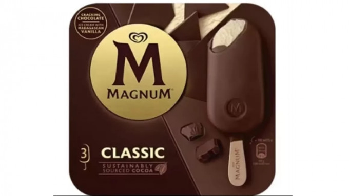 恐含「金属碎片」 Magnum雪糕批英国急回收，本港食安中心正联络进口商跟进。网图