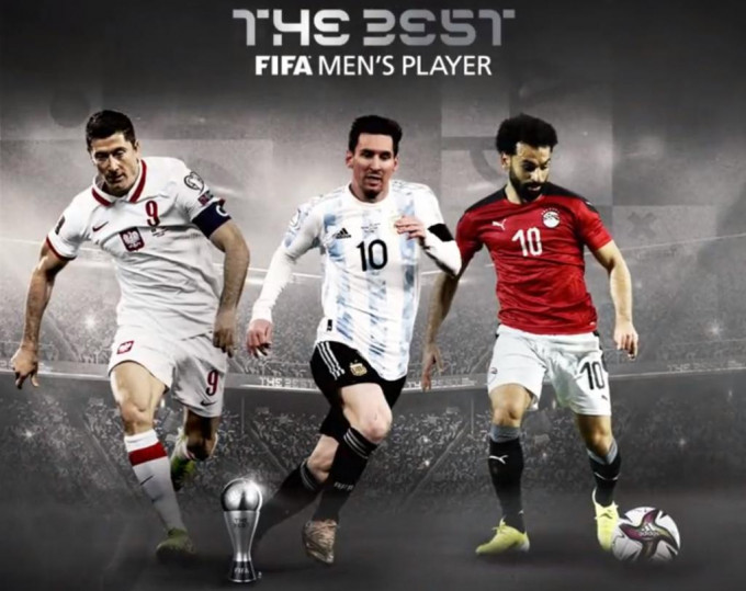 美斯、羅拔利雲度夫斯基和穆罕默德沙拿三人爭奪最佳球員殊榮。FIFA官網截圖