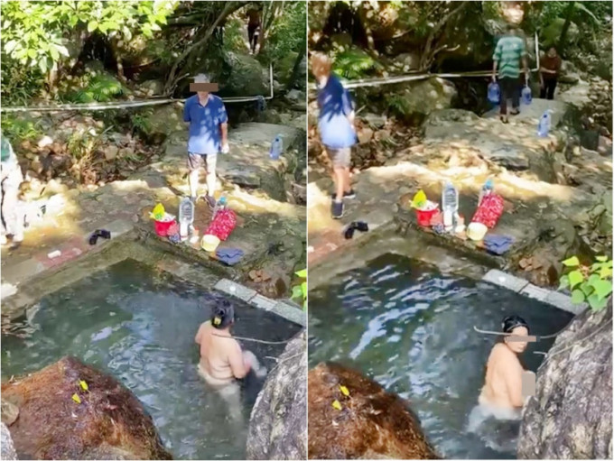 有网民拍到大妈在山涧裸体浸浴。FB图