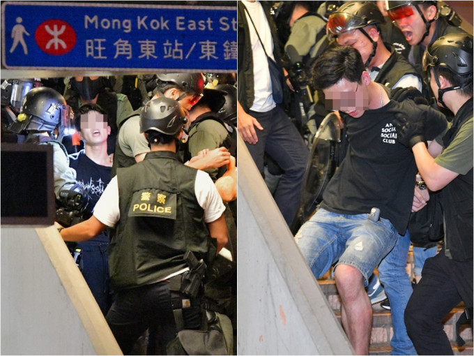 警员在旺角道天桥截查多人，并拘捕两人。