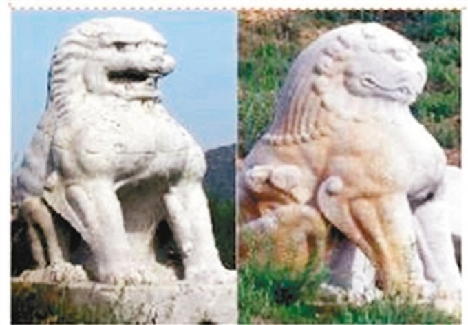 陝西唐代陵墓兩隻石獅10年前被盜。 網圖