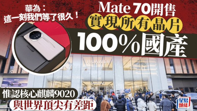 华为：Mate70首次实现100％晶片国产　麒麟9020与世界顶尖有差距