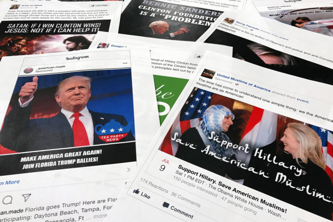 facebook及旗下Instagram揭发一个来自俄罗斯及3个来自伊朗、怀疑企图干预美国明年大选。　AP