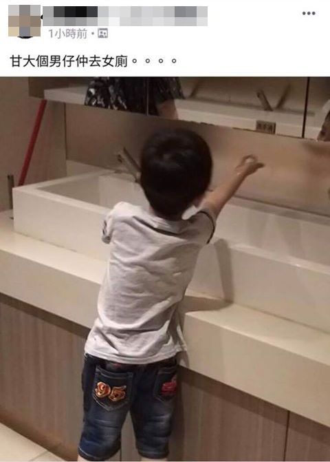 有網民在一商場女廁中內發現有男童正在洗手，於是拍照上傳社交網站公審。