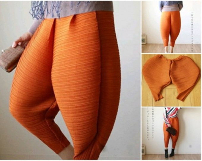 乐天网站推出的上宽下窄橙色裤。网图