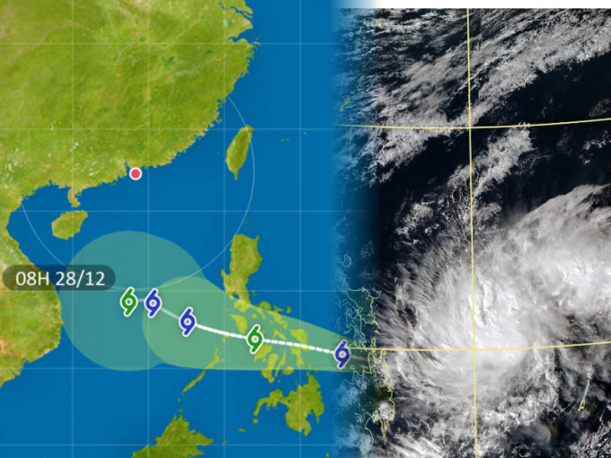 巴蓬大致移向菲律宾中部。天文台/中央气象局卫星云图