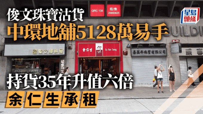 俊文珠宝相关人士沽货 中环地铺5128万易手升值六倍 余仁生承租