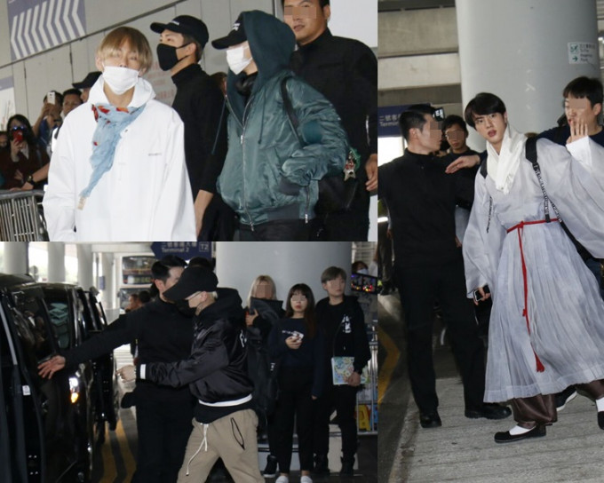 BTS的7名成員V、Jung Kook、J-Hope、
RM、Suga、Jimin及Jin今日率先抵港。